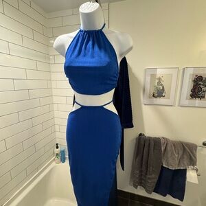 Blue Halter Cutout Two Piece Set